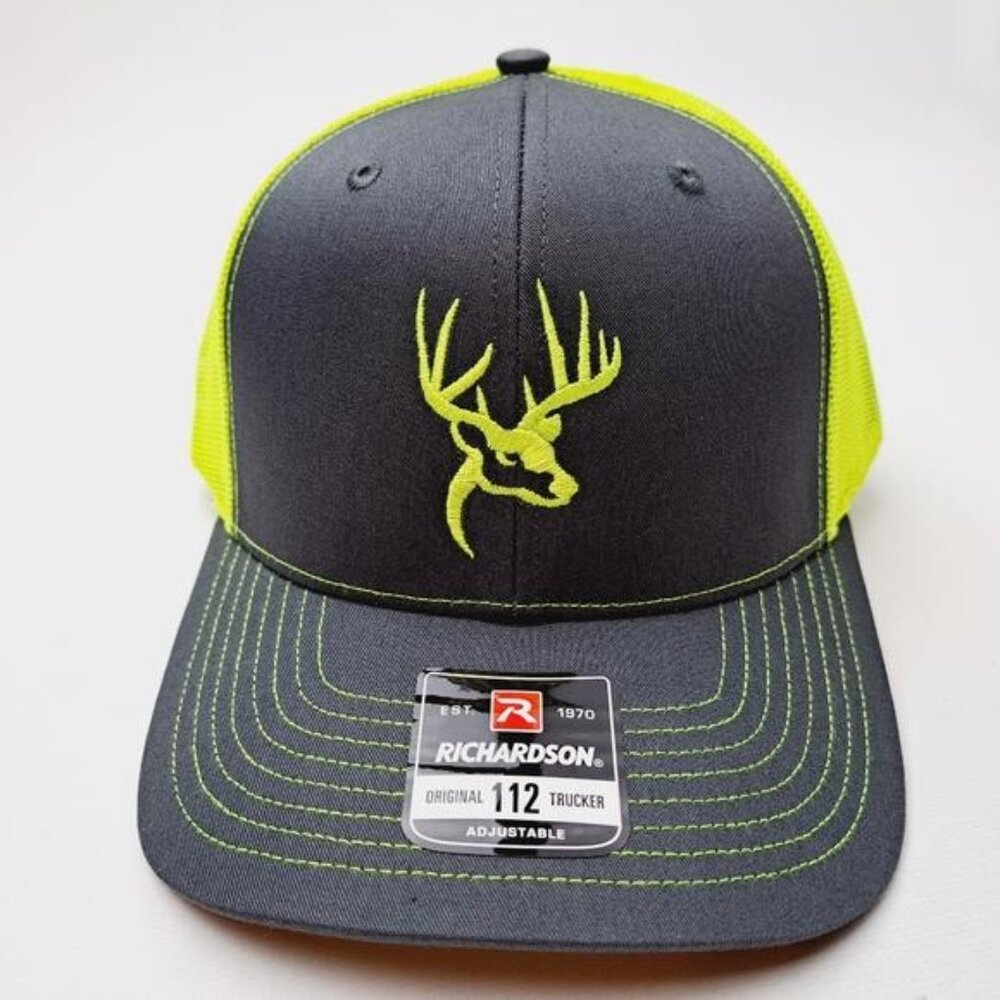 Retro Deer Buck Hunting Head Richardson 112 Trucker Mesh Snapback Cap Hat Neon - Picture 2 of 4